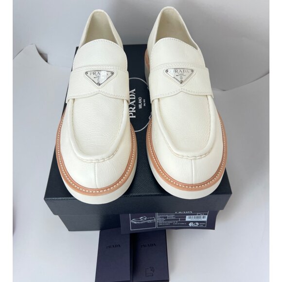 Prada Men Loafers Ivory Leather Moccasins Size 9.5 - Picture 6 of 15